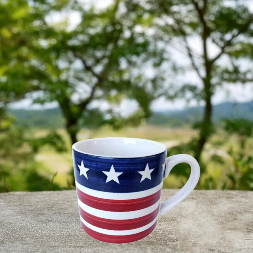 Sur La Table Patriotic Stars and Stripes American Flag Coffee Tea Mug 13oz